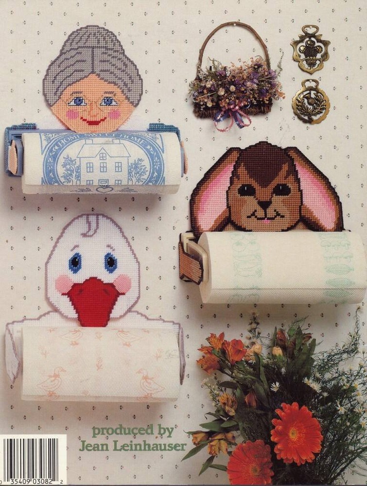 ASN PLASTIC CANVAS PAPER TOWEL HOLDERS 6 DESIGNS OOP