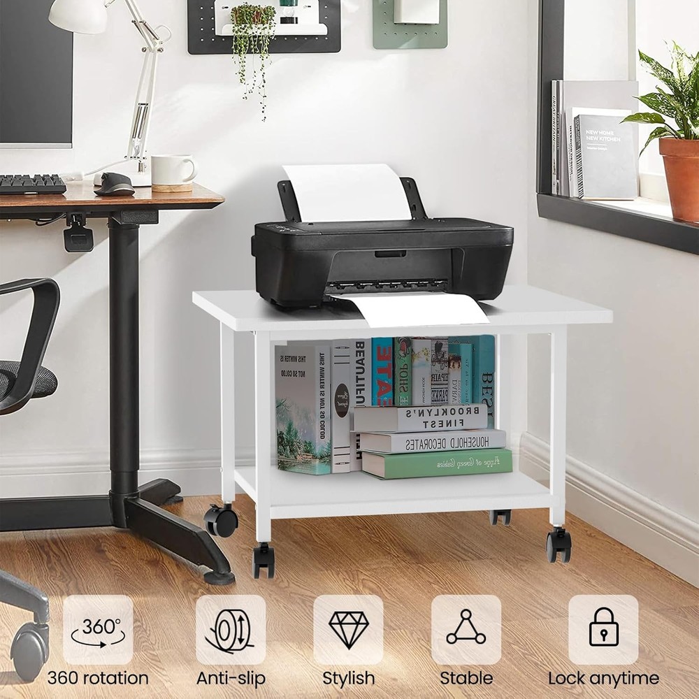 Printer Stand W/ Storage Under Desk Shelf Desktop Printer Stand Organizer