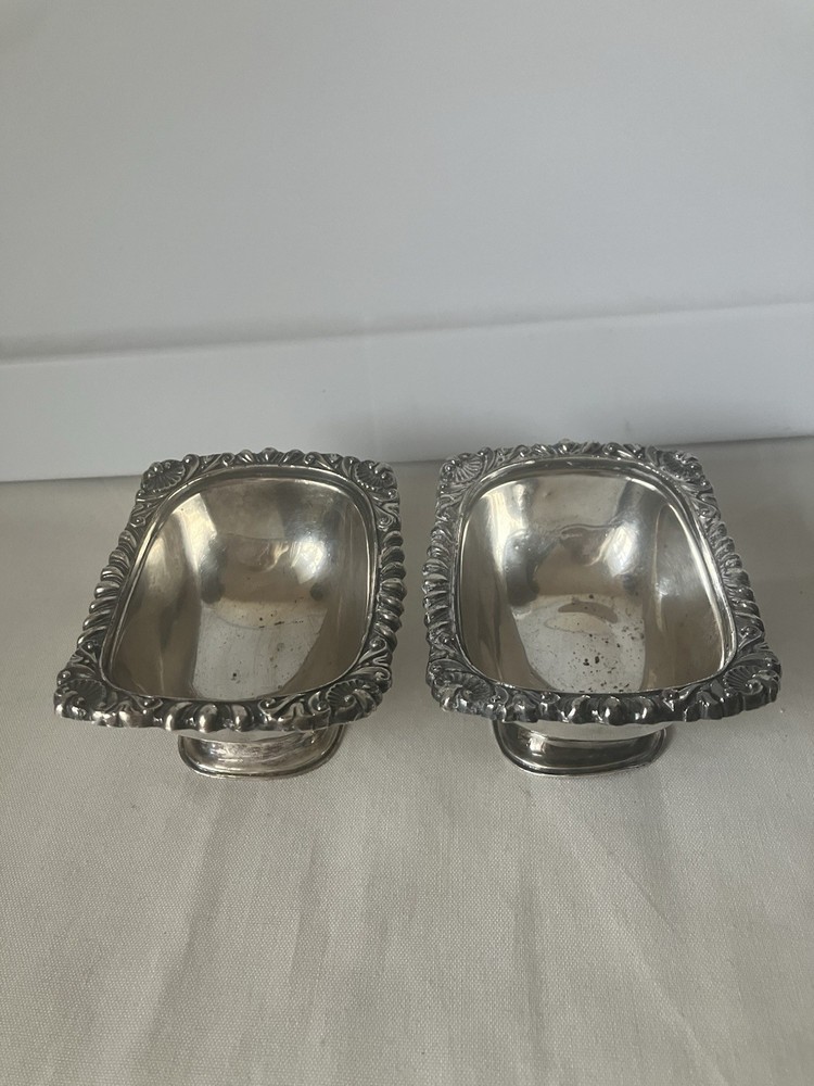 EG Webster & Son Antique Silver Plate Pair Two 2 Salt Cellar