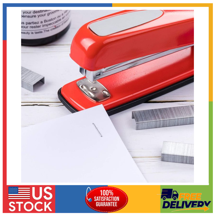 Desktop Stapler with Staples 20 Sheet Capacity 180 Degree Open Red for Students