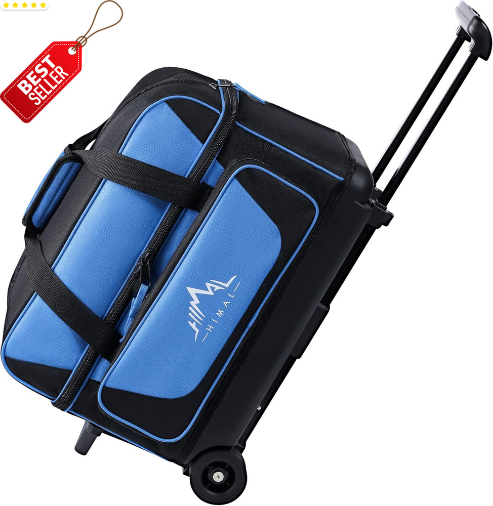 Double Roller 2 Ball Bowling Bag Shoe Compartment Retractable Handle US