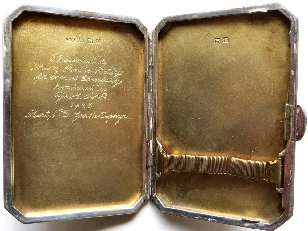 Sterling Silver and Enamel Art Deco "Naughty" Cigarette Case. Dated 1928
