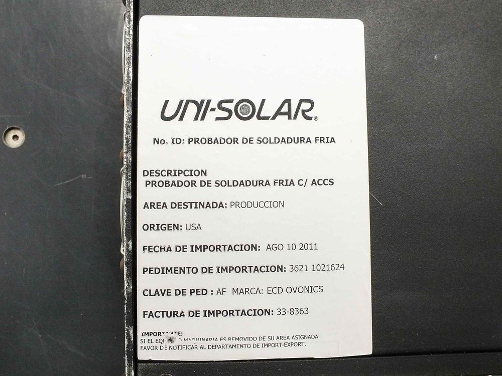 Uni-Solar VIBRATING Solar Panel MC4 Connector Testing Station - 250V QA4-850-000