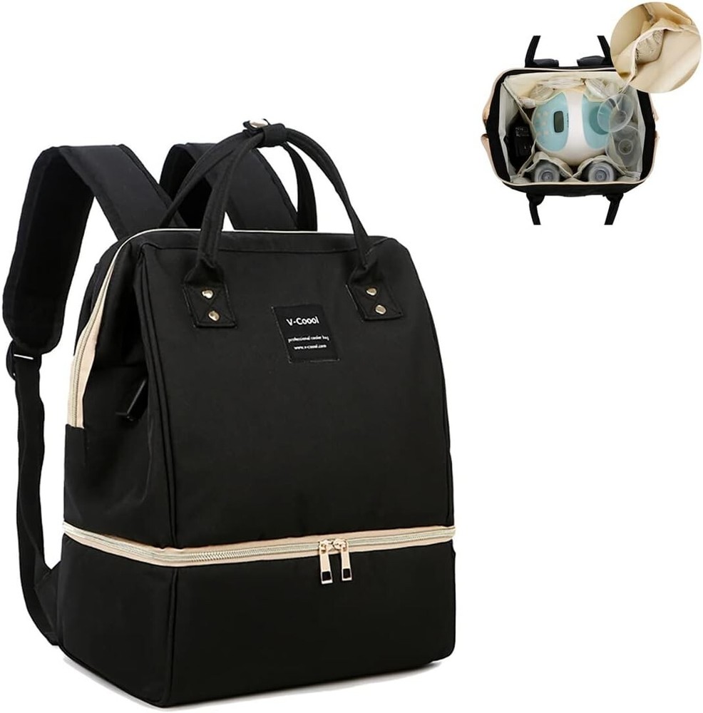 Breast Pump Backpack with cooler, USB Charging Port Black