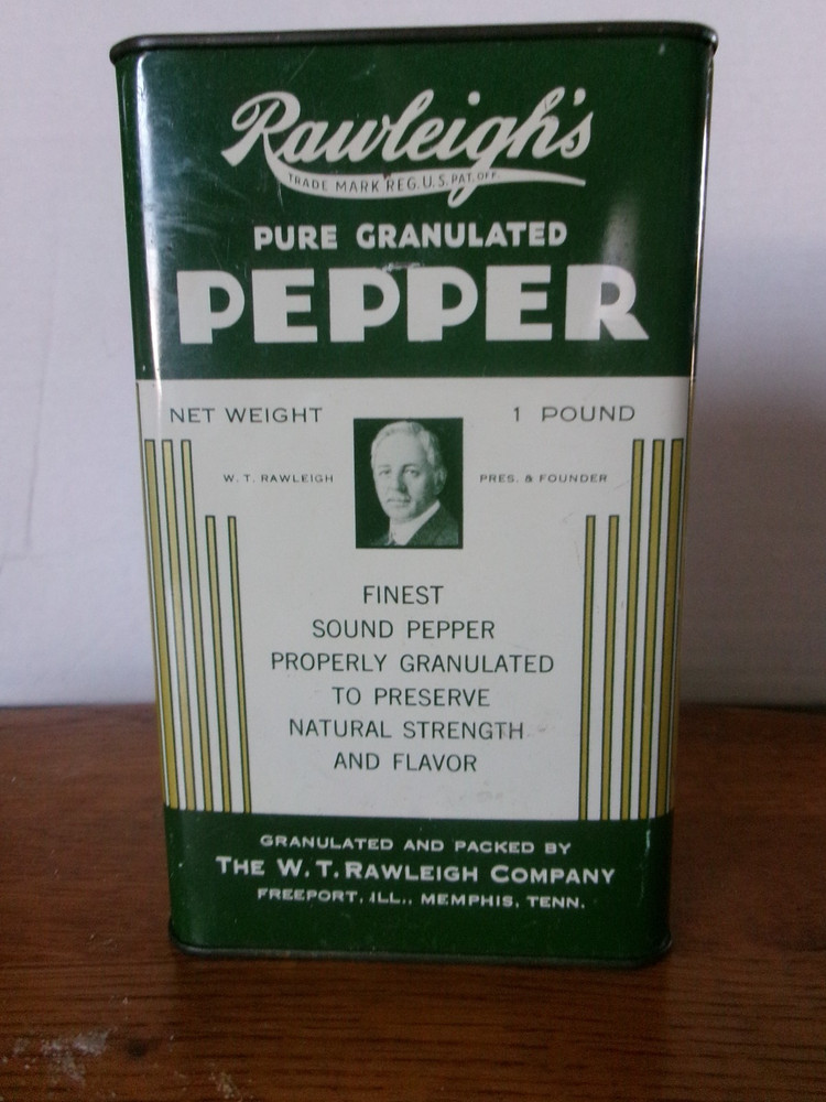 Vintage Rawleigh's Pure Granulated 1 Pound Pepper Tin