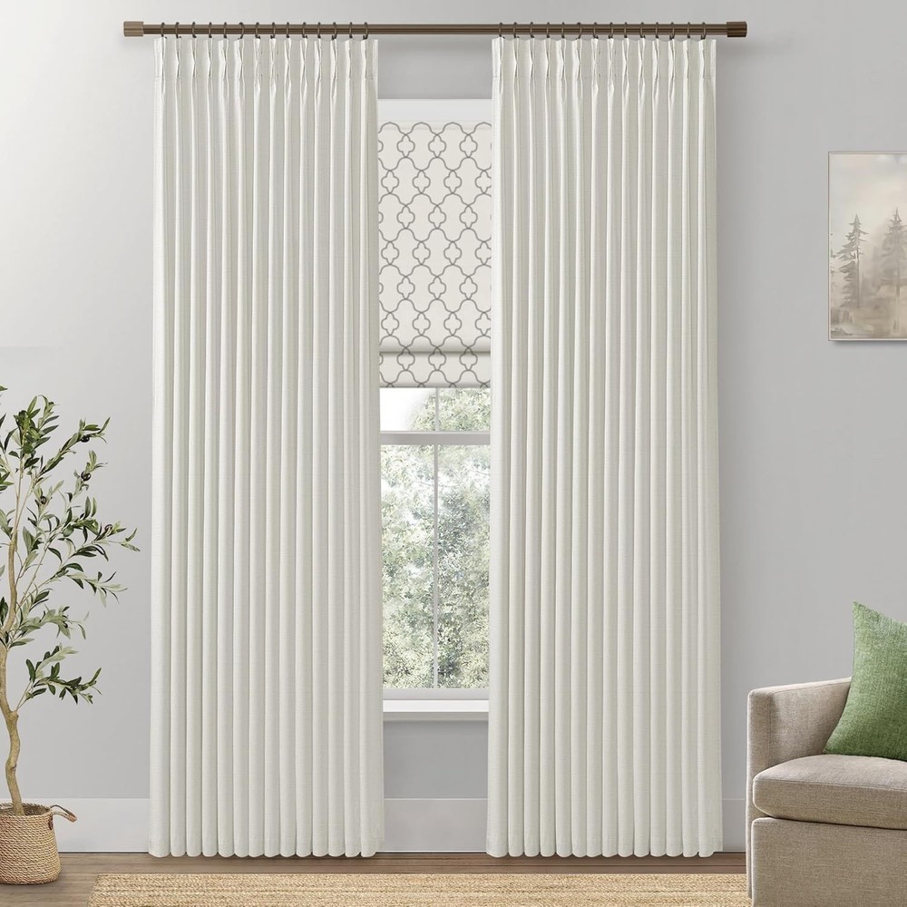 Tan Curtain Panel Set Window Treatment Pleated Adjustable Hooks Included
