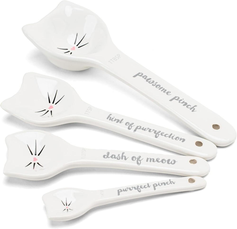 White Cat Measuring Cups and Spoons Set (Includes 4 Pieces)