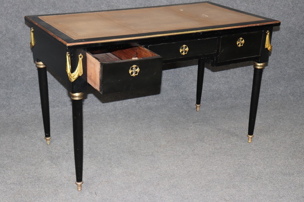 Maison Jansen Attributed Ebonized Leather Top Louis XVI Writing Desk