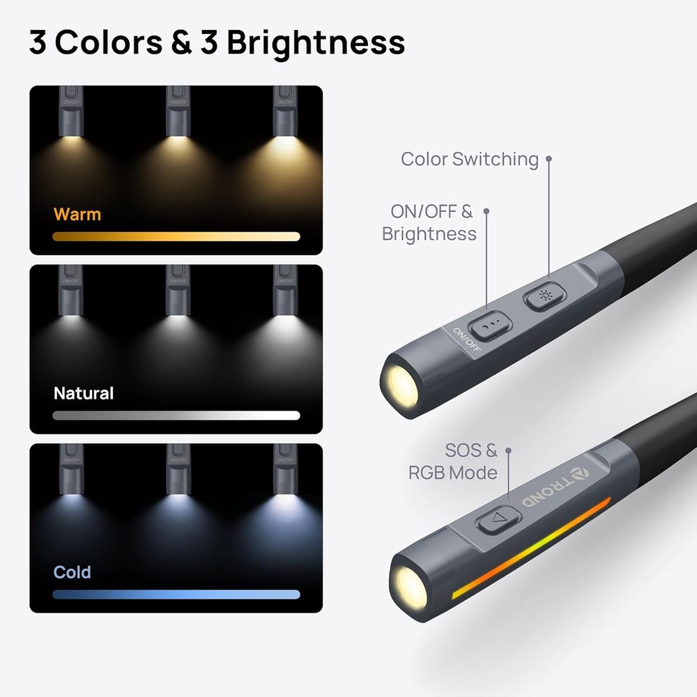 LED Neck Reading Light 3 Color 3 Brightness Rechargeable