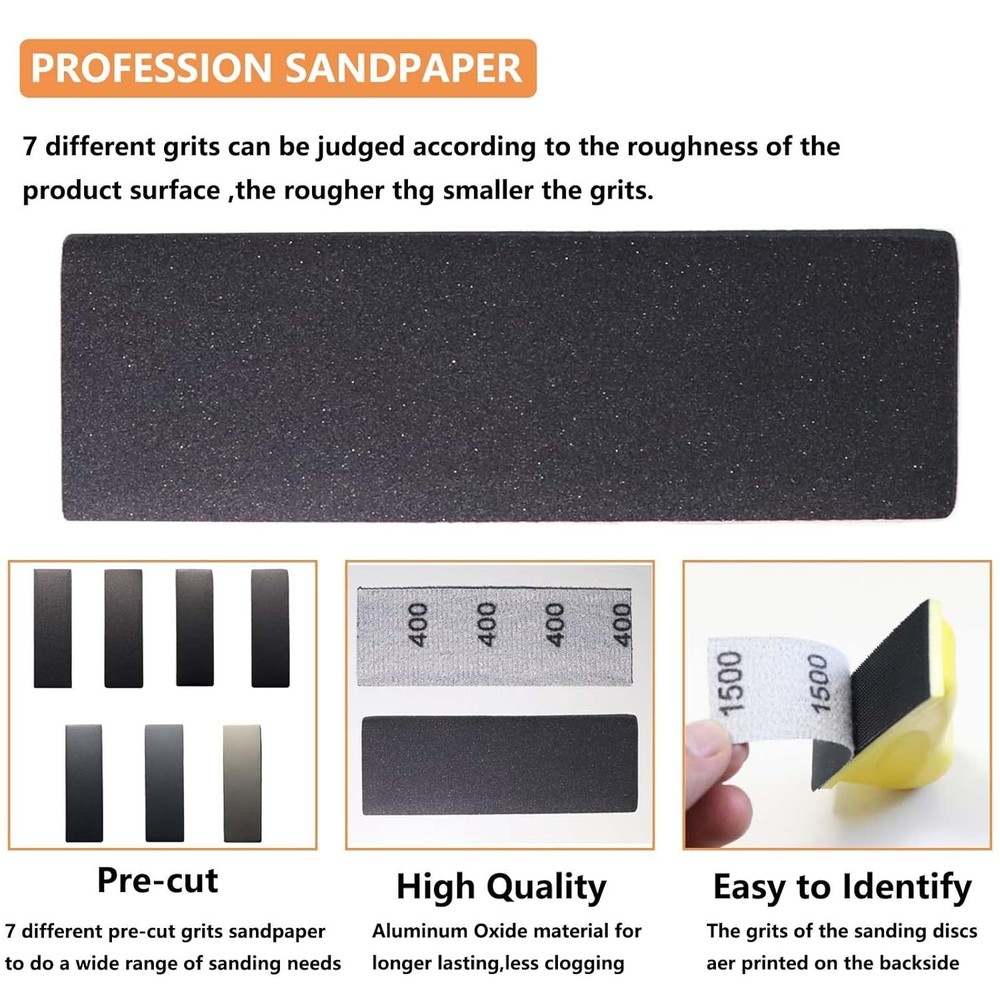 3.5” Micro Sander with 70PCS Hook and Loop Sandpaper - For Precision Detailing
