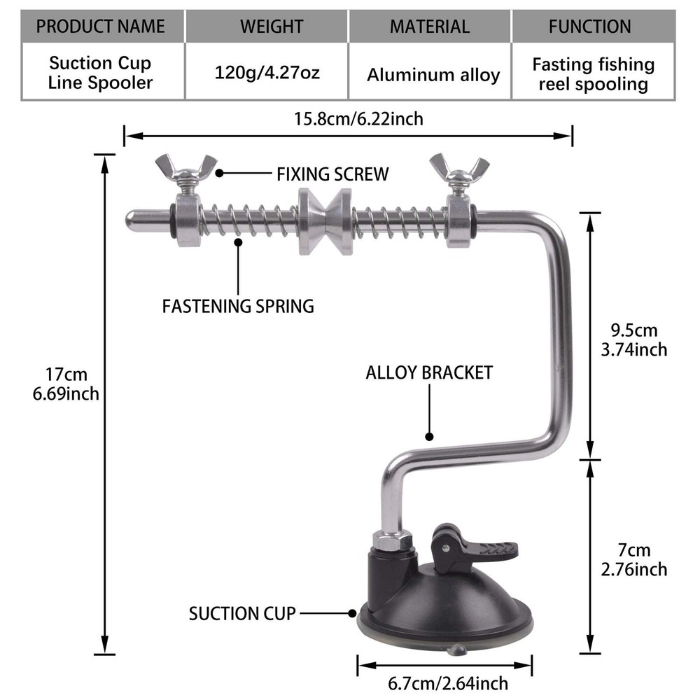 Fishing Line Spooler Winder, Adjustable Reel with Suction Cup