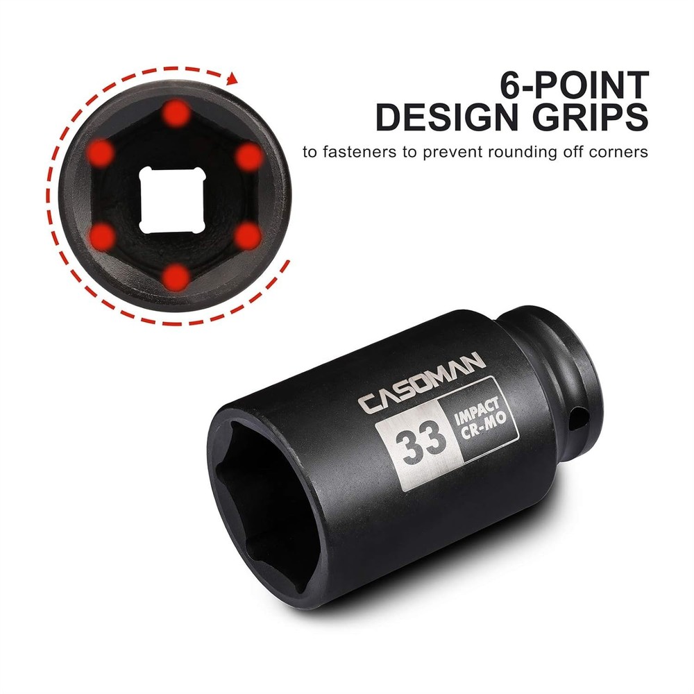 33 mm Deep 6 PT Impact Socket - Durable Chrome Molybdenum Steel