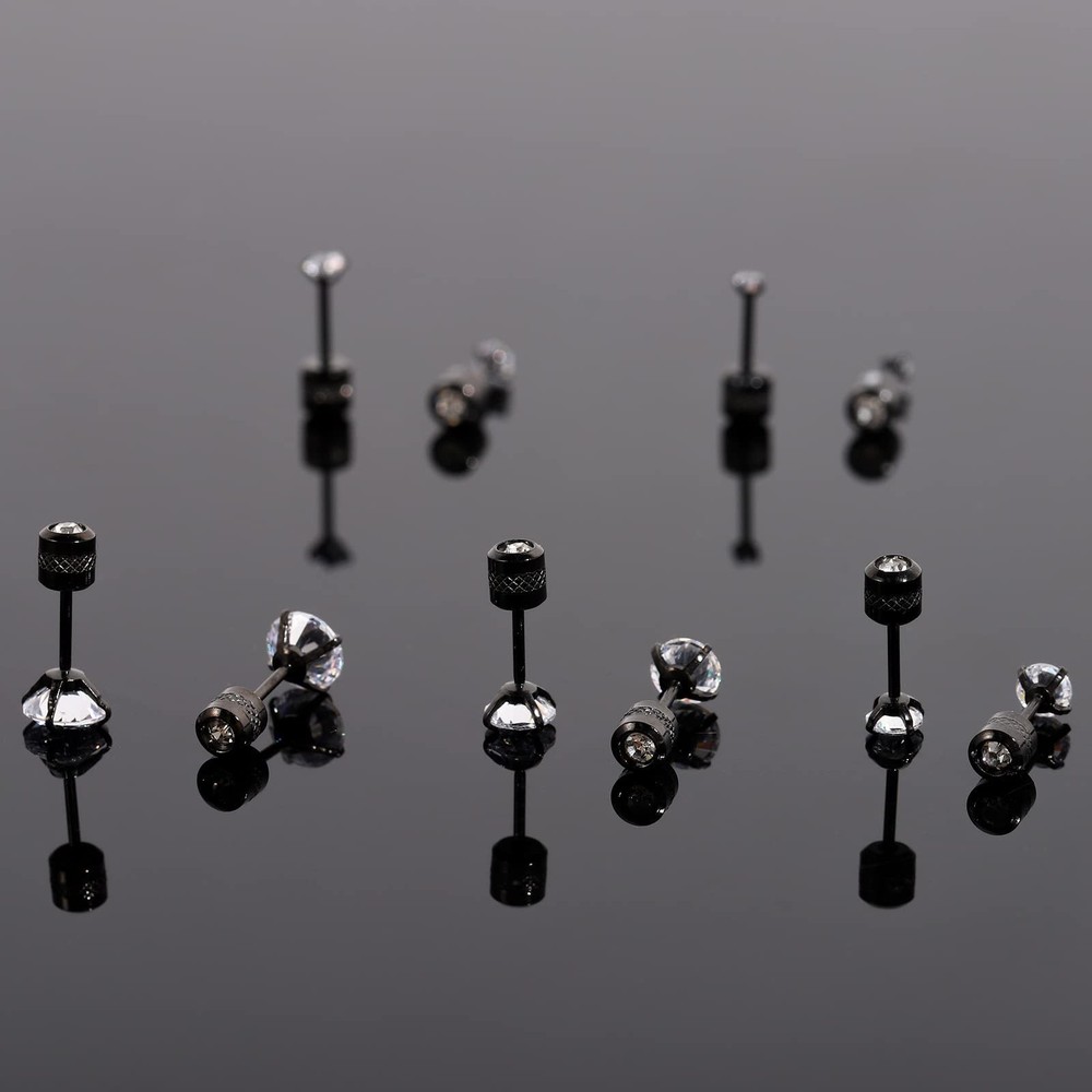 5 Pairs Titanium Screw Back Stud Earrings Set for Sensitive Ears, Hypoallerge...