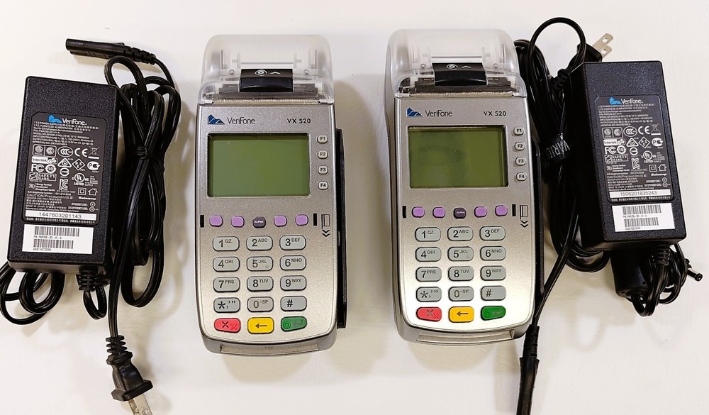 2 Pack - VeriFone VX 520 Credit Card Terminal Reader Bundle, Rolls, Power AC's