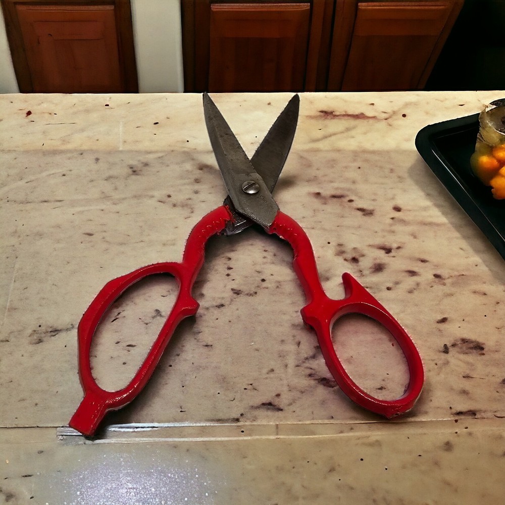 Vintage Red Multi-Use Kitchen Utility Scissors w/Nut Cracker & Bottle Opener