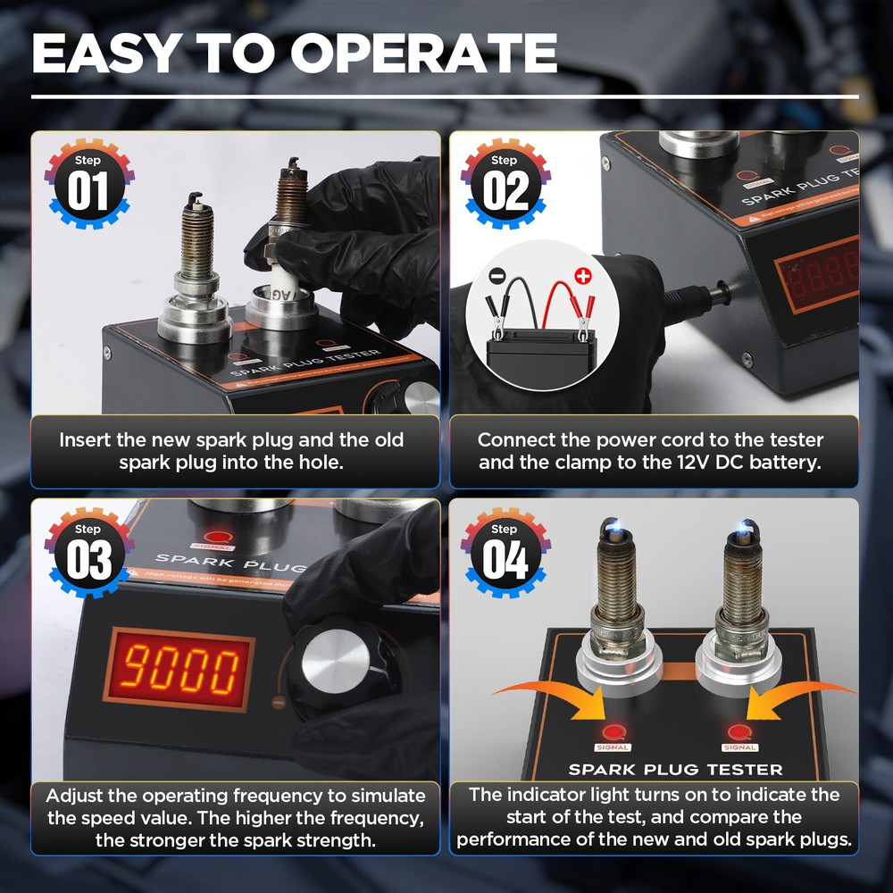 Spark Plug Tester 12V Gasoline Ignition Analyzer Adjustable Double Hole Detector