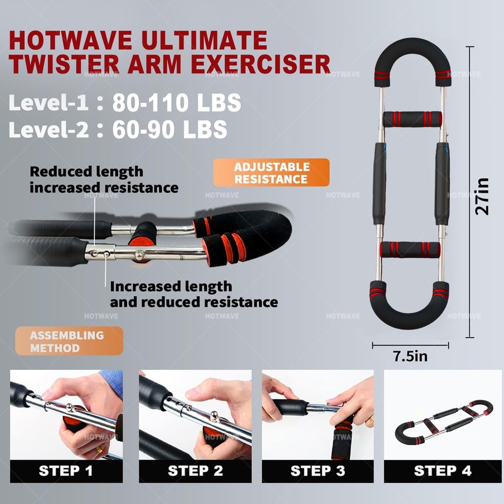 HOTWAVE Twister Arm Exerciser,Adjustable Spring Workout Bar, Forearm Triceps ...