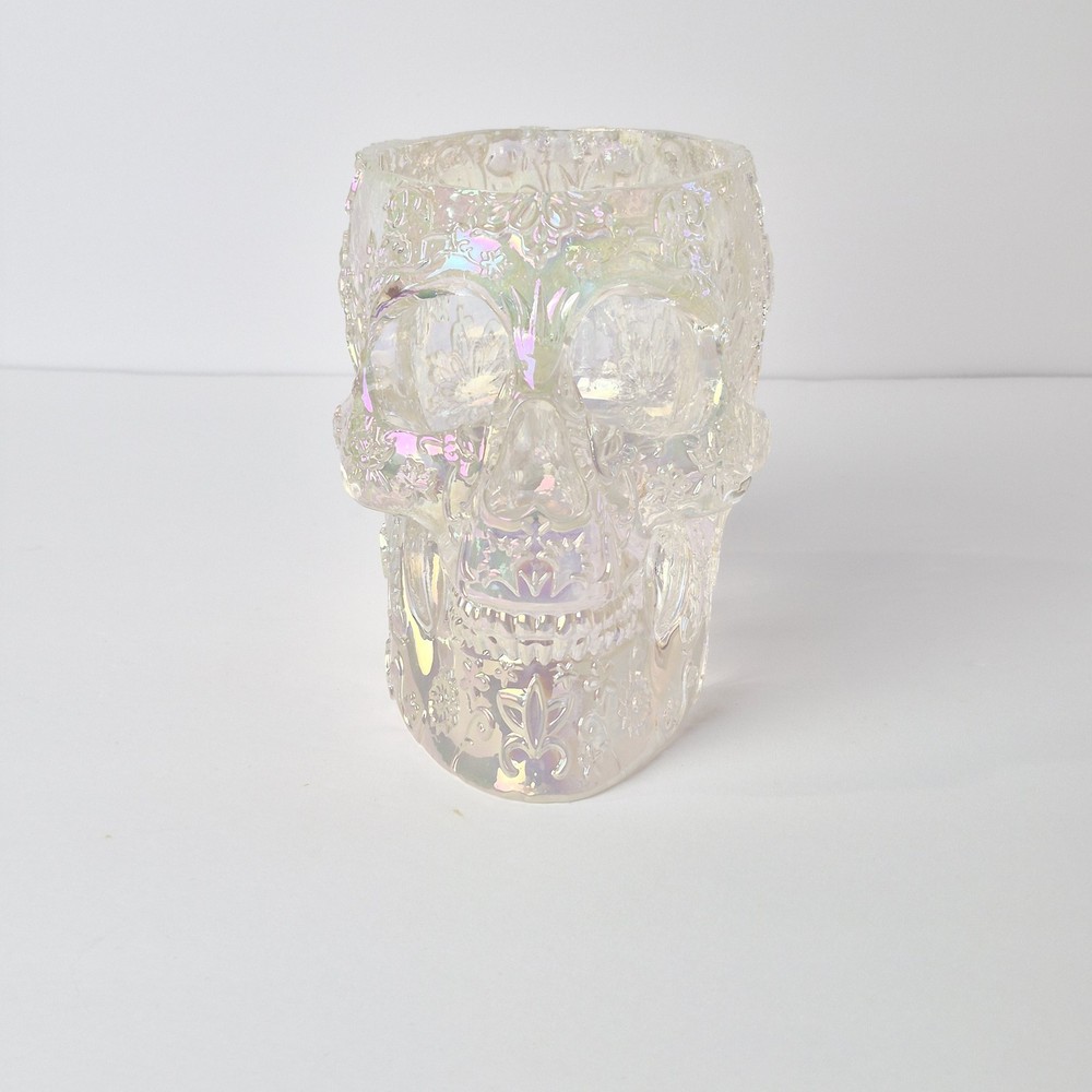 Iridescent Floral Skull Planter Decorative Box Jar Container Goth Decor