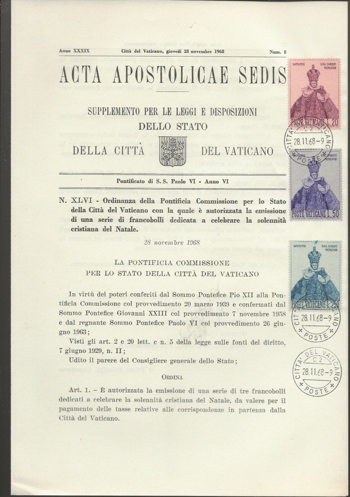 1968 Vatican Postal Announcement FDC Christ Issue