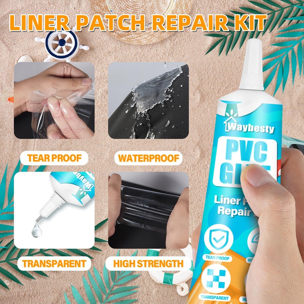 Great Pvc Glue,Pool Liner Patch Kit, Transparent Air 1 Pack, Light BLue