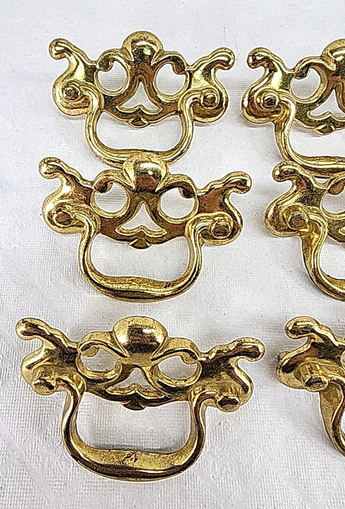 9 Chippendale Style Fixed Bail Drawer Pulls Handles Bright Brass 2.5" Center KBC