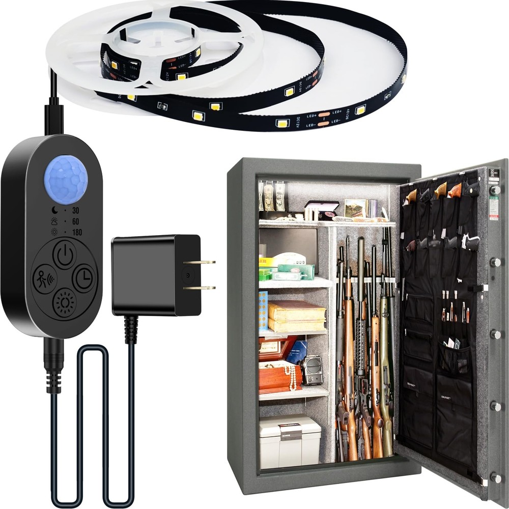 GOOMEEYA Motion Sensor Gun Safe Light with Self-Adhesive Tape with Hooks for ...