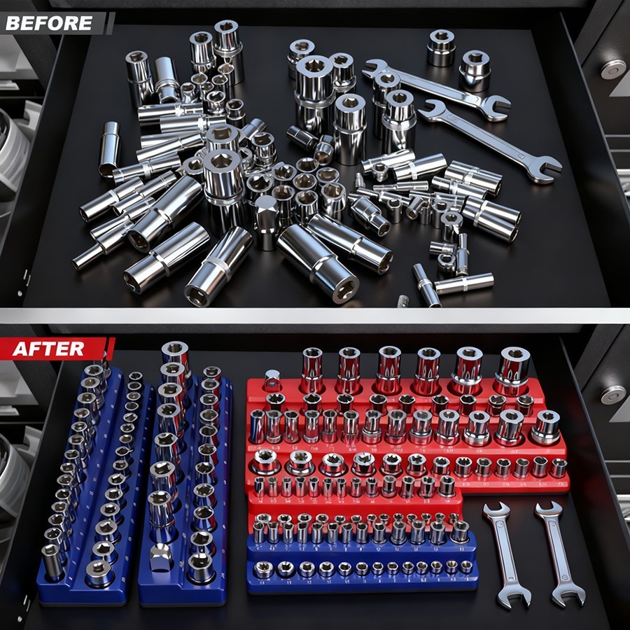 6pcs Magnetic Socket Organizer Holder Set