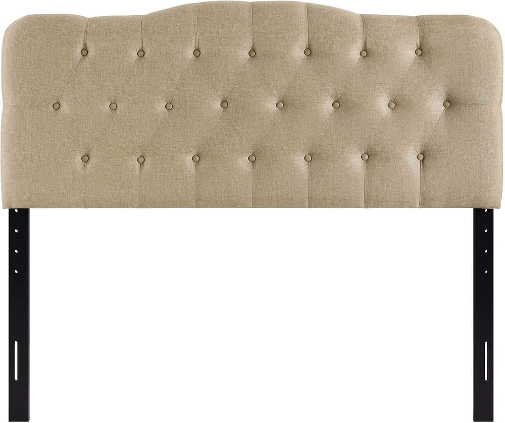 Beige Tufted Linen Queen Headboard - Elegant Upholstered Design