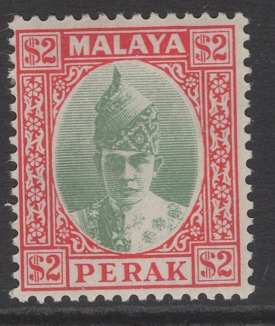 MALAYA PERAK SG120 1940 $2 GREEN & SCARLET MTD MINT