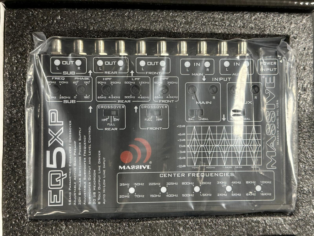 Massive Audio EQ5XP 1/2 DIN 5 Band Parametric Equalizer 8 Volt Line Driver NEW