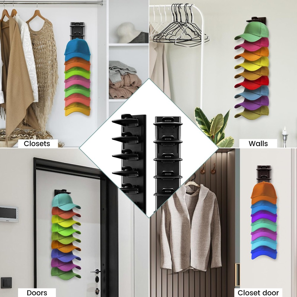 2Pack Hat Organizer for Baseball Cap with Locking Tech, Hat Rack Strong Adhes...