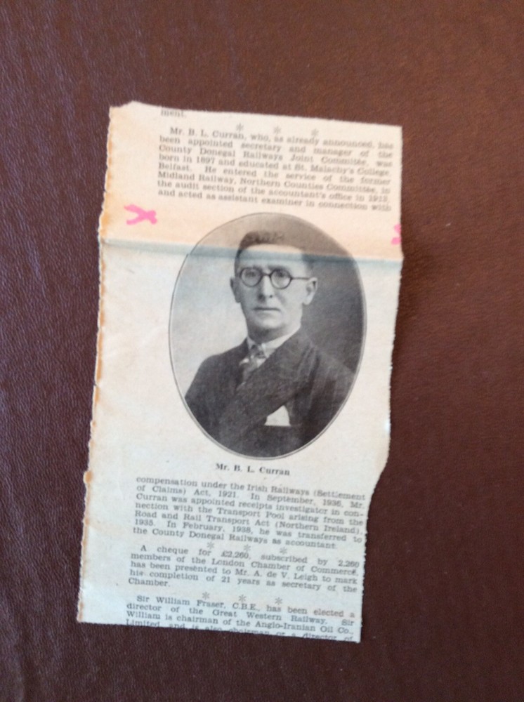 B9h Ephemera 1940s Article Mr B L Curran County Donegal