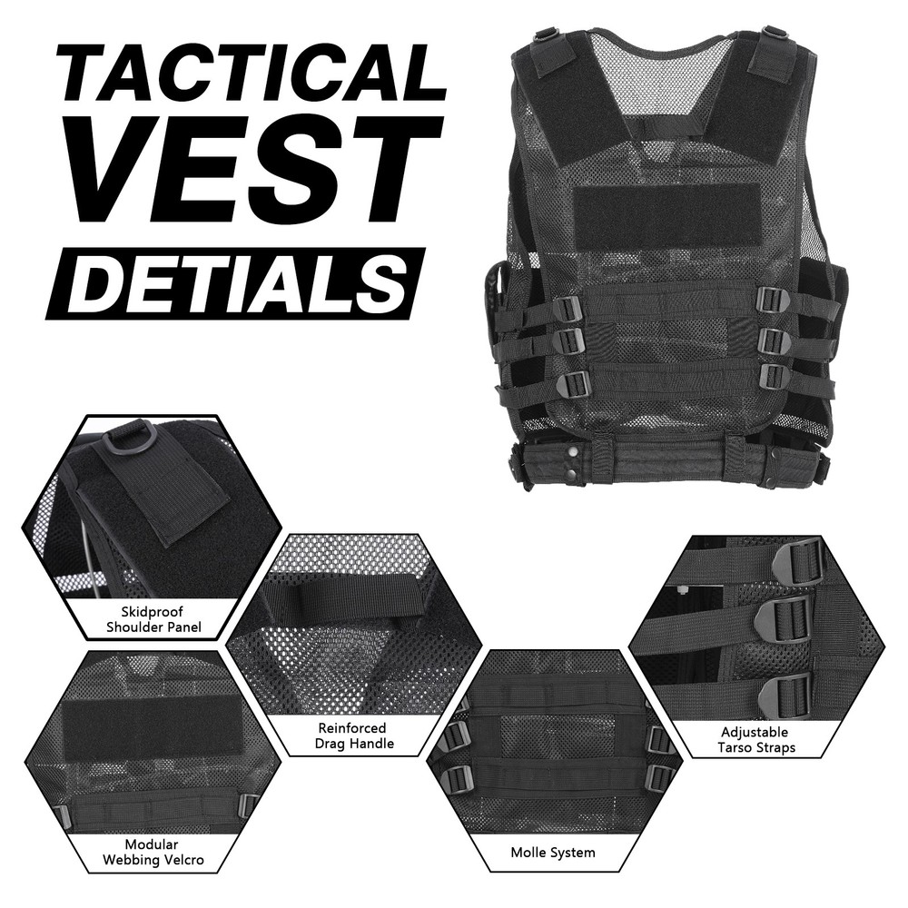 Tactical Vest Airsoft Breathable Quick Release Vest Adjustable for Training BAKW