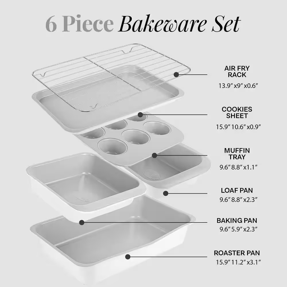 6-Piece White Ceramic Nonstick Stackable Bakeware Set