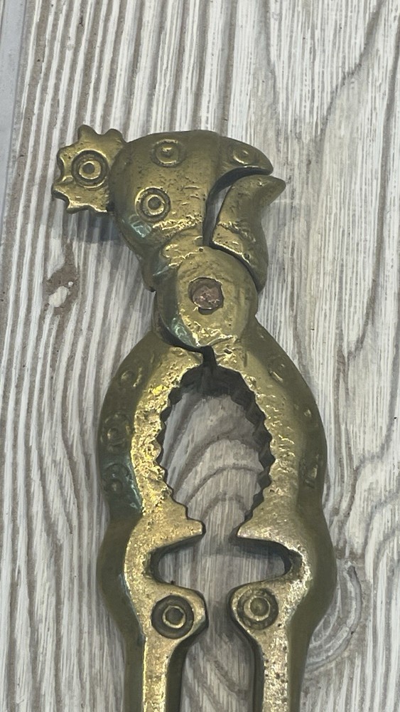 Vintage Solid Brass Rooster Bird Nutcracker Folk Art Decorative