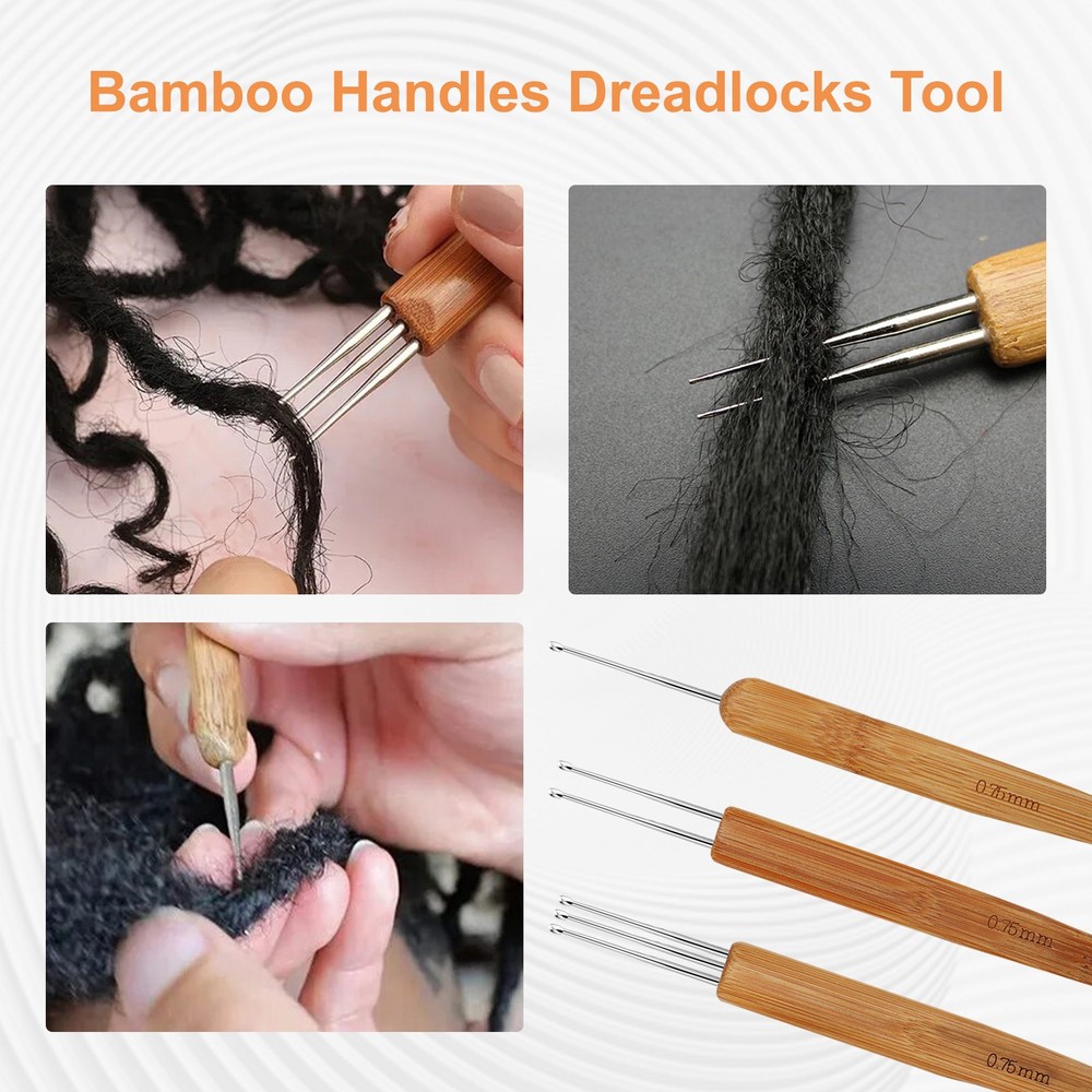 13PCS Bamboo Handle Dreadlock Hook Crochet Needle Set Braiding Hair Locking Tool