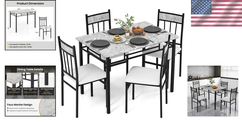 Modern Space-Saving Kitchen Table Set for 4 – Durable Metal Frame Included