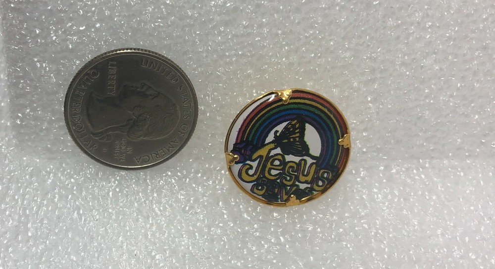 Vintage Jesus Saves Plastic Pin