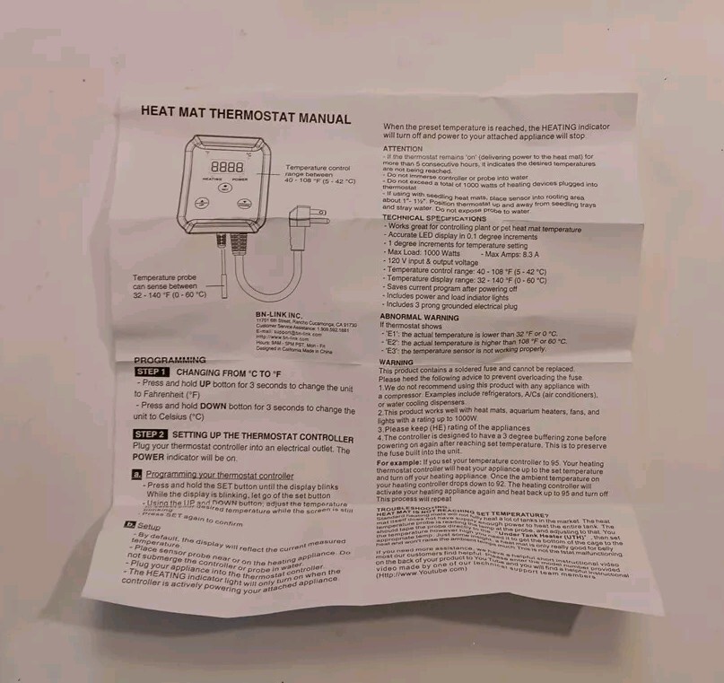 BN-LINK heat Mat Thermostat