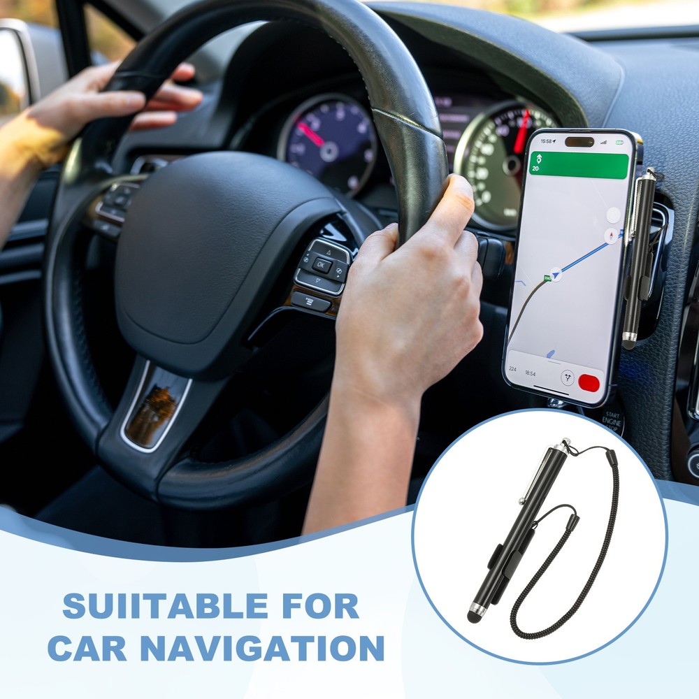 2 Pcs Screen Capacitive Pen with Spring Rope Fixing Base Black