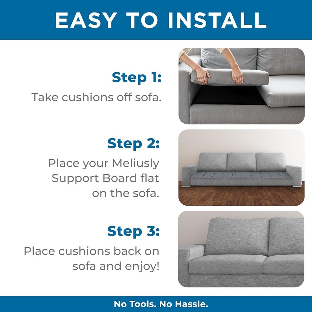Meliusly Heavy Duty Couch Cushion Support 21x48'' | Regular Loveseat, Grey