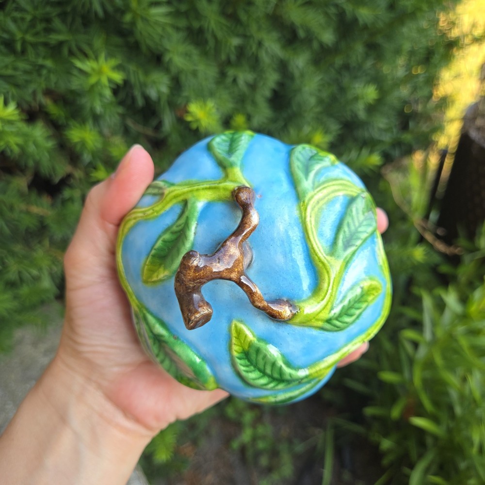 Enamel Trinket Blue Dish Leaves