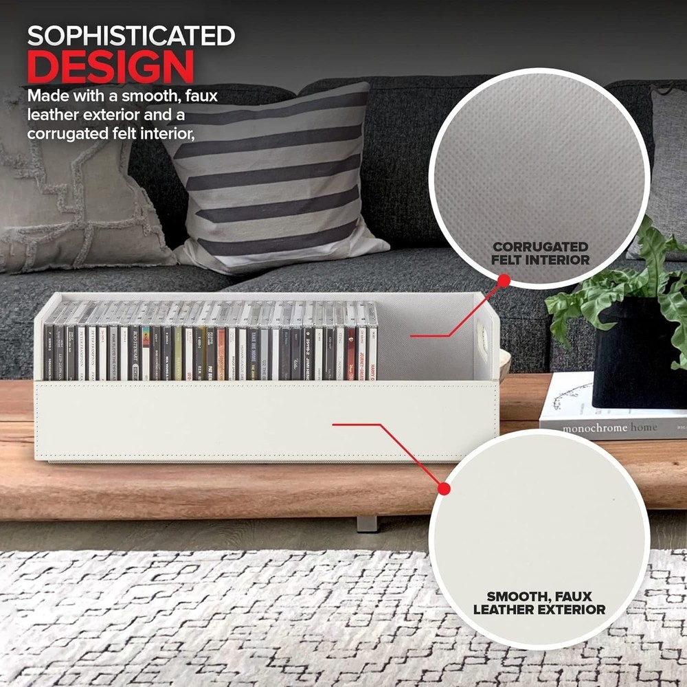 2- Pack CD Storage Box, Organizer Shelf for Movie White