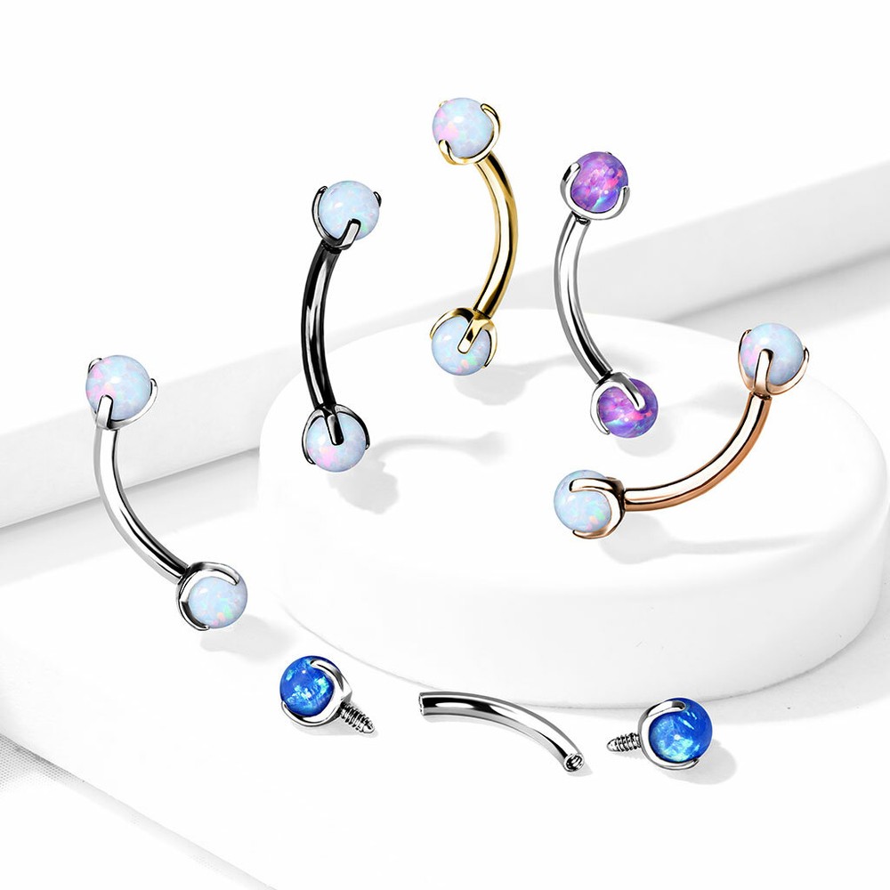 Claw Set Opal Internal Threaded Surgical Steel Curve Bar Eyebrow Ring Piercing
