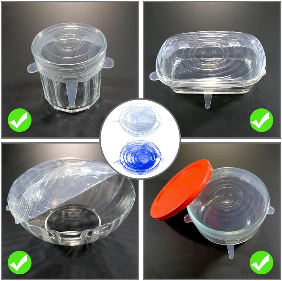 12 Pcs Silicone Stretch Lids Set, 6 Sizes, Reusable Food Storage Covers ，Silicon