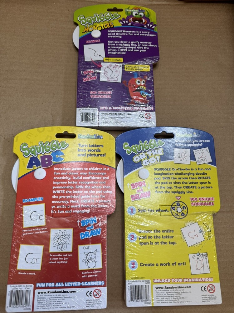3x SQUIGGLE GAMES - Great Backseat Activity Learning Games Three Different- NEW