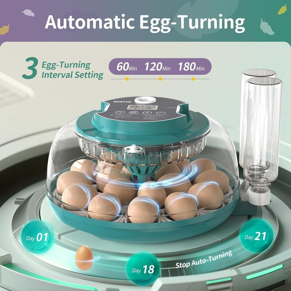 Automatic Egg Hatcher with LED Screen, Large Egg Incubator with Adjustable Tu...