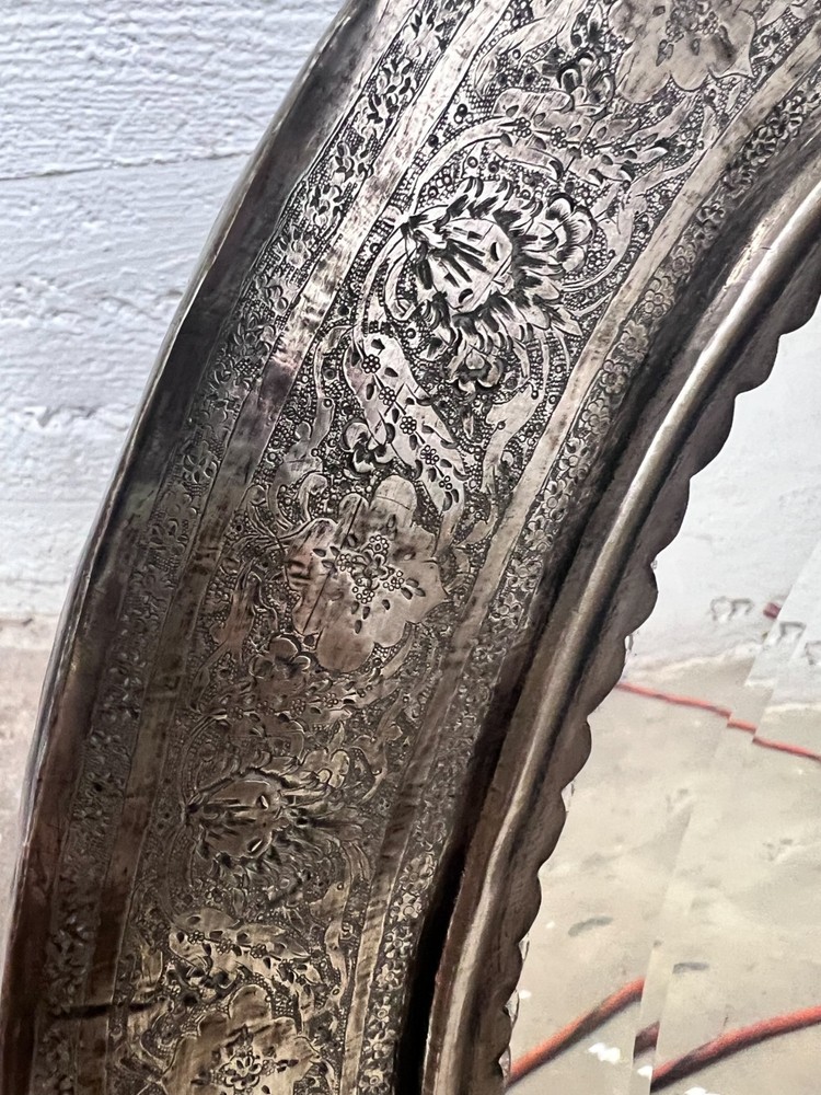 Persian Engraved Silver Table Mirror c1900