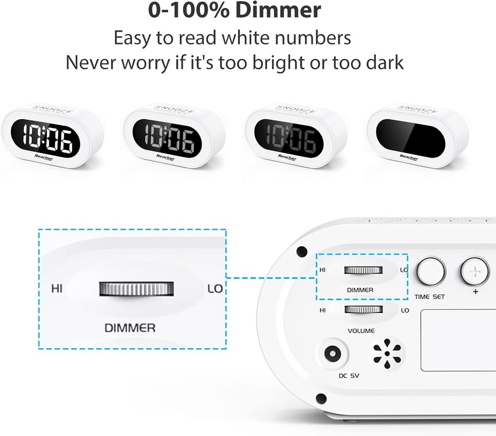 Compact Digital Alarm Clock with Adjustable Brightness & Volume for Easy Wake