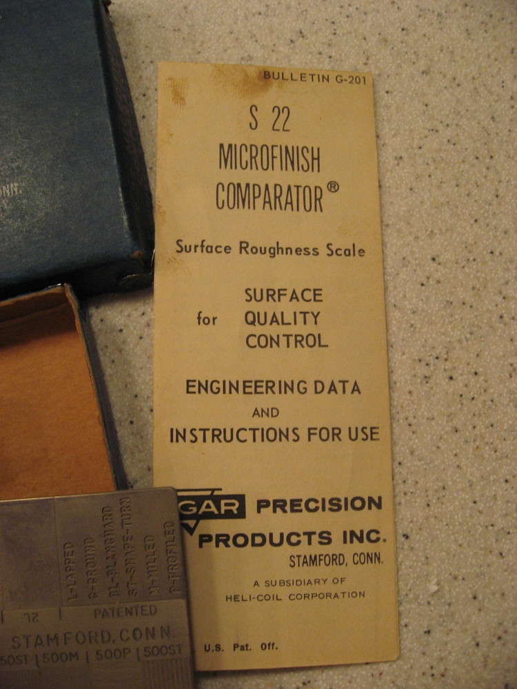 Gar Microfinish Comparator Surface Roughness Scale S-22 Conventional Machining